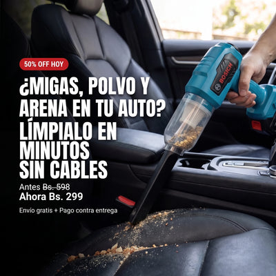 Aspiradora inalámbrica 200W limpiando migas y arena del asiento del auto