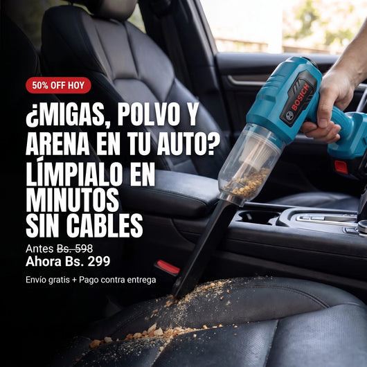 Aspiradora inalámbrica 200W limpiando migas y arena del asiento del auto