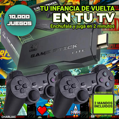 Consola Retro GameStick® — +10.000 Juegos + 2 Mandos Inalámbricos