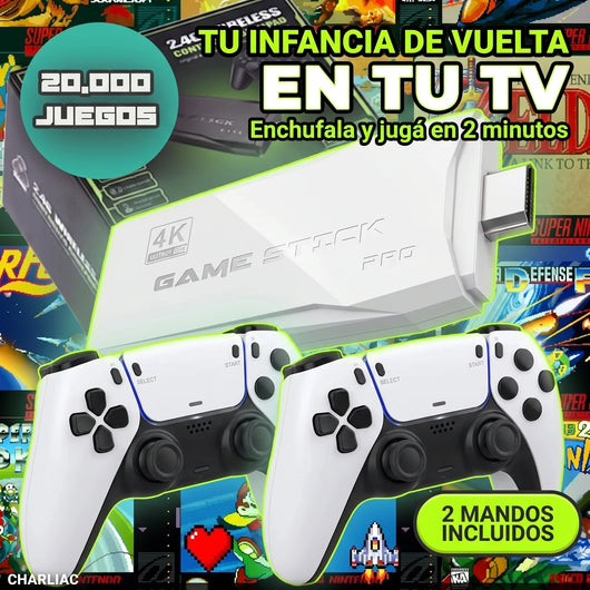 Consola GameStick Pro blanca con 2 mandos inalambricos - tu infancia de vuelta en tu TV