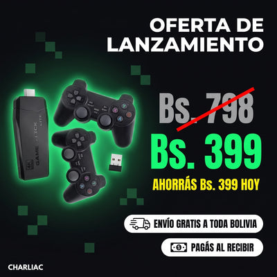Consola Retro GameStick® — +10.000 Juegos + 2 Mandos Inalámbricos