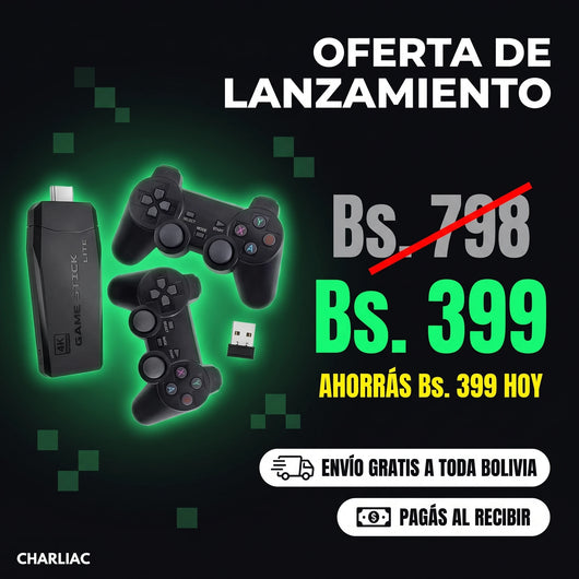 Consola Retro GameStick® — +10.000 Juegos + 2 Mandos Inalámbricos