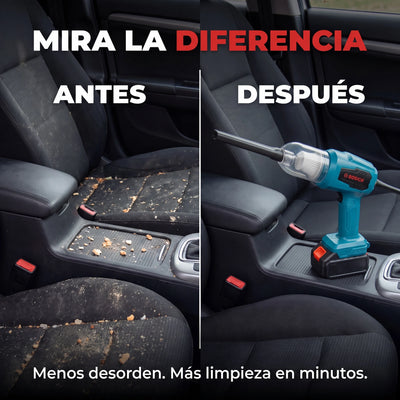 Antes y después del interior del auto con la aspiradora inalámbrica