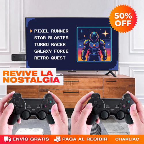Consola Retro GameStick® — +10.000 Juegos + 2 Mandos Inalámbricos