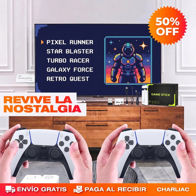 Revive la nostalgia - GameStick Pro conectada a la TV con dos mandos