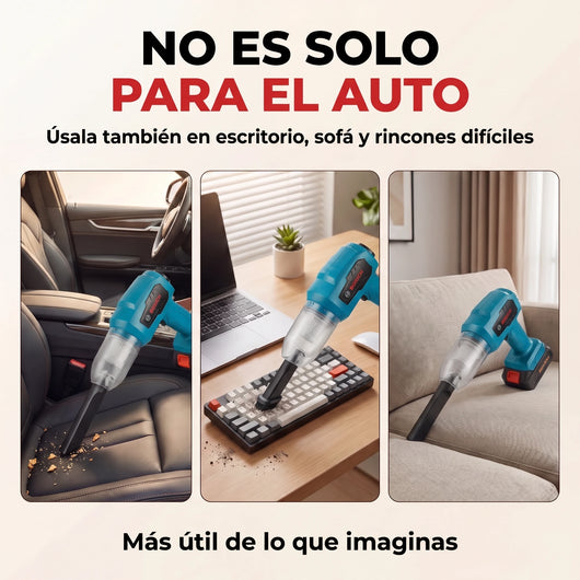 Uso de la aspiradora en auto, escritorio, teclado y sofá