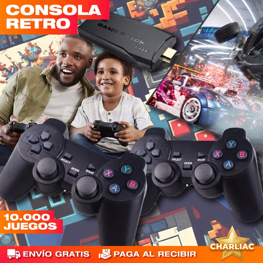 Consola Retro GameStick® — +10.000 Juegos + 2 Mandos Inalámbricos