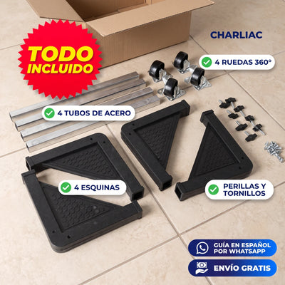 Qué incluye: 4 esquinas, 4 tubos de acero, 4 ruedas, perillas y tornillos