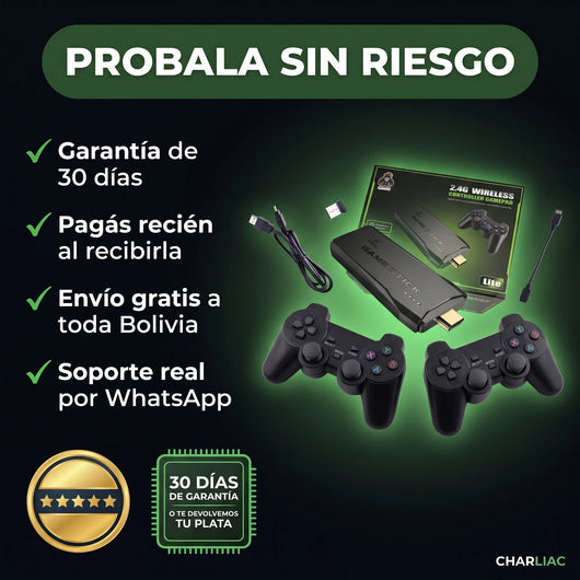 Consola Retro GameStick® — +10.000 Juegos + 2 Mandos Inalámbricos