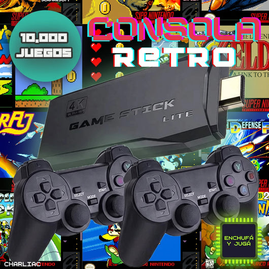Consola Retro GameStick® — +10.000 Juegos + 2 Mandos Inalámbricos