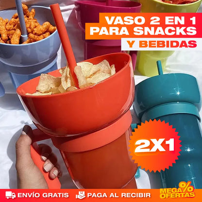 Tazón Snacks y Bebida Cine en Casa® — Promo 2x1 Vaso Multiusos con Compartimento