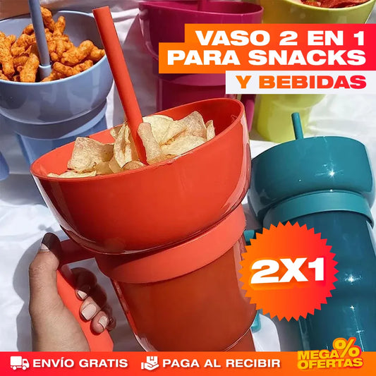 Tazón Snacks y Bebida Cine en Casa® — Promo 2x1 Vaso Multiusos con Compartimento