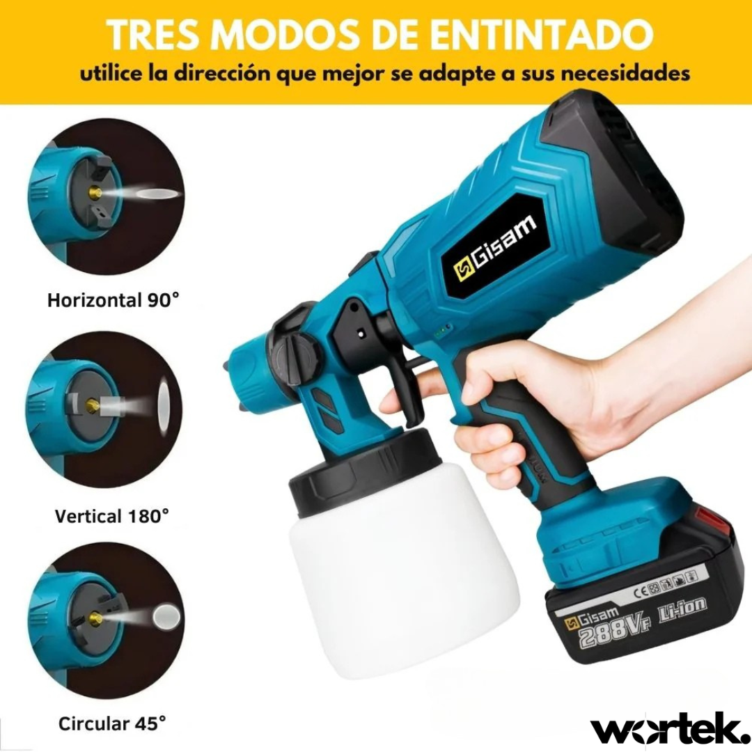Pistola pulverizadora 21V - vista lateral con accesorios