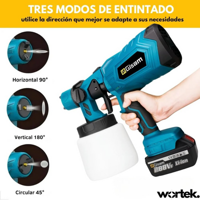 Pistola pulverizadora 21V - vista lateral con accesorios