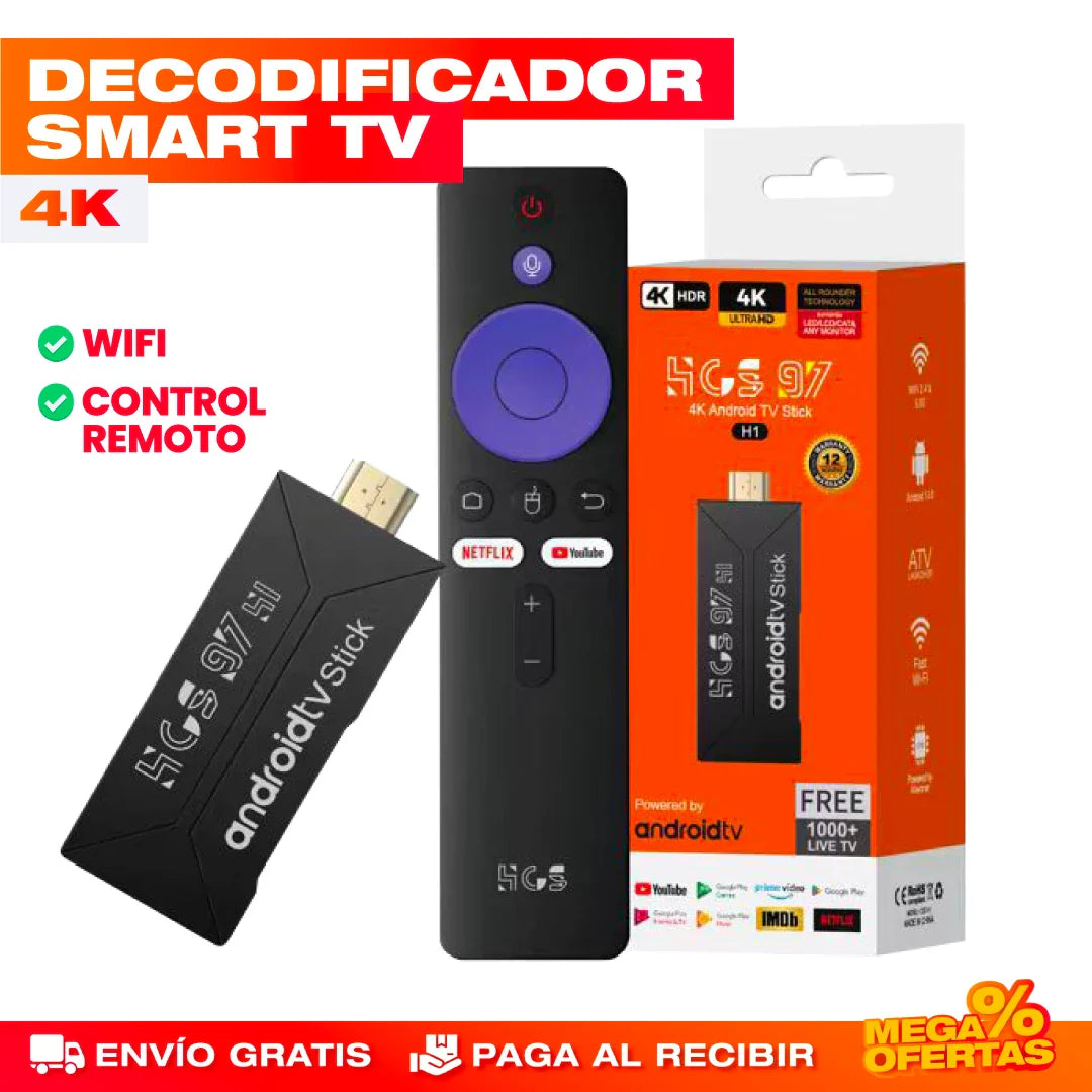 Decodificador Smart TV Android® con Control Remoto 4K