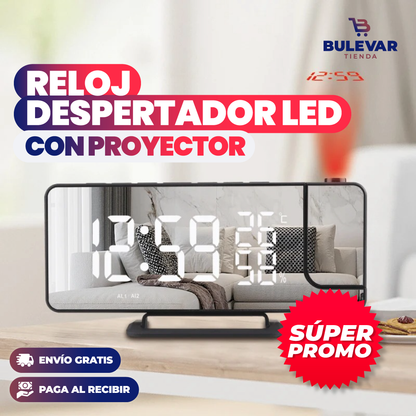 Reloj Despertador LED con Proyector® — Pantalla Espejo Decorativa