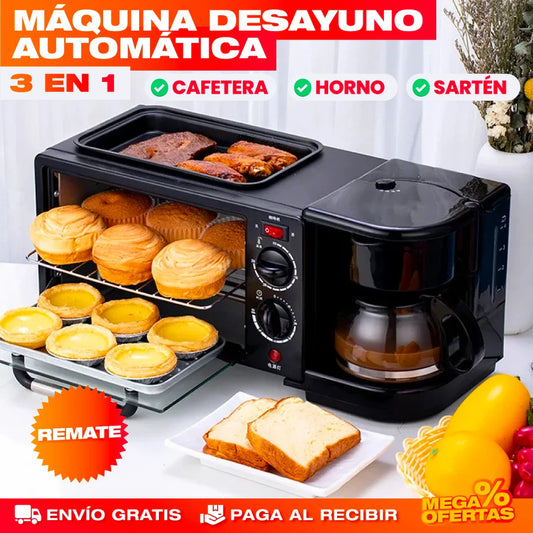 Máquina Desayuno 3 en 1® — Cafetera + Horno + Sartén Antiadherente