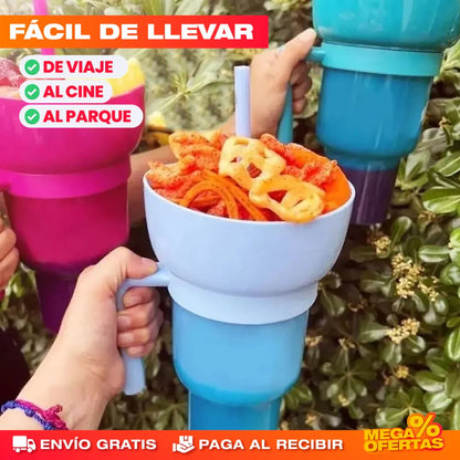 Tazón Snacks y Bebida Cine en Casa® — Promo 2x1 Vaso Multiusos con Compartimento
