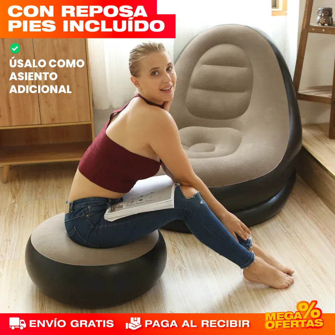 Sofá Inflable Premium 2 en 1 con Reposapiés® — Cómodo Donde Quieras