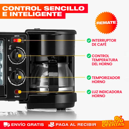 Máquina Desayuno 3 en 1® — Cafetera + Horno + Sartén Antiadherente
