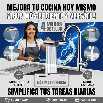 Grifo Multifuncional 4 en 1® — Giratorio 360° con 4 Modos de Agua