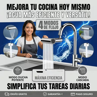 Grifo Multifuncional 4 en 1® — Giratorio 360° con 4 Modos de Agua