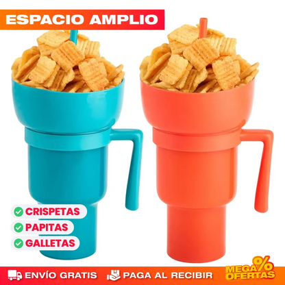 Tazón Snacks y Bebida Cine en Casa® — Promo 2x1 Vaso Multiusos con Compartimento
