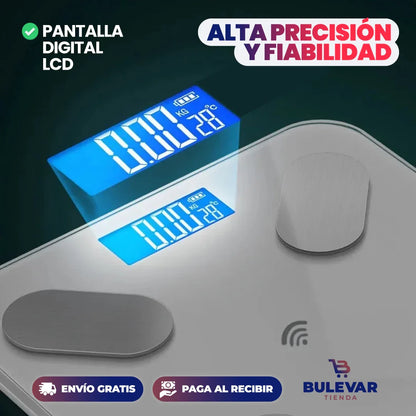 Báscula Inteligente Bluetooth® — Mide Grasa Corporal y 13 Indicadores con App