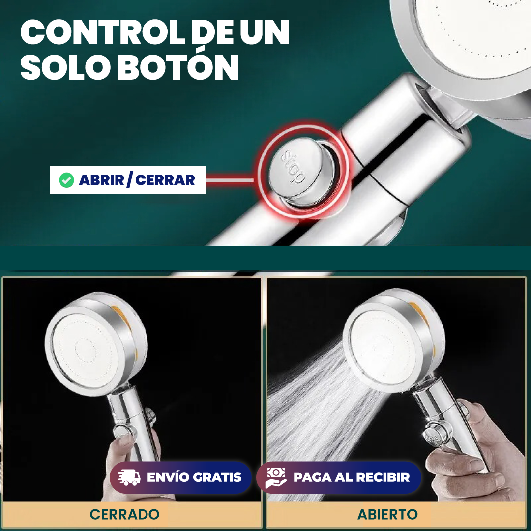 Cabezal de Ducha de Alta Presión Presurizada® — Hélice Turbo + Ahorra Agua