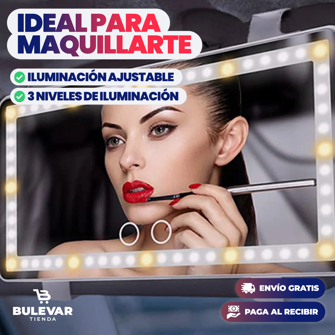 Espejo LED Portátil para Carro® — Pantalla Táctil con Iluminación Recargable