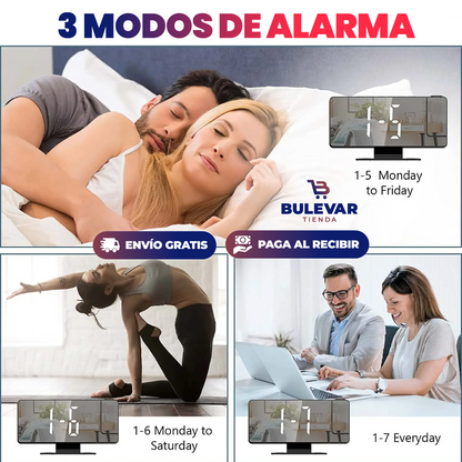 Reloj Despertador LED con Proyector® — Pantalla Espejo Decorativa