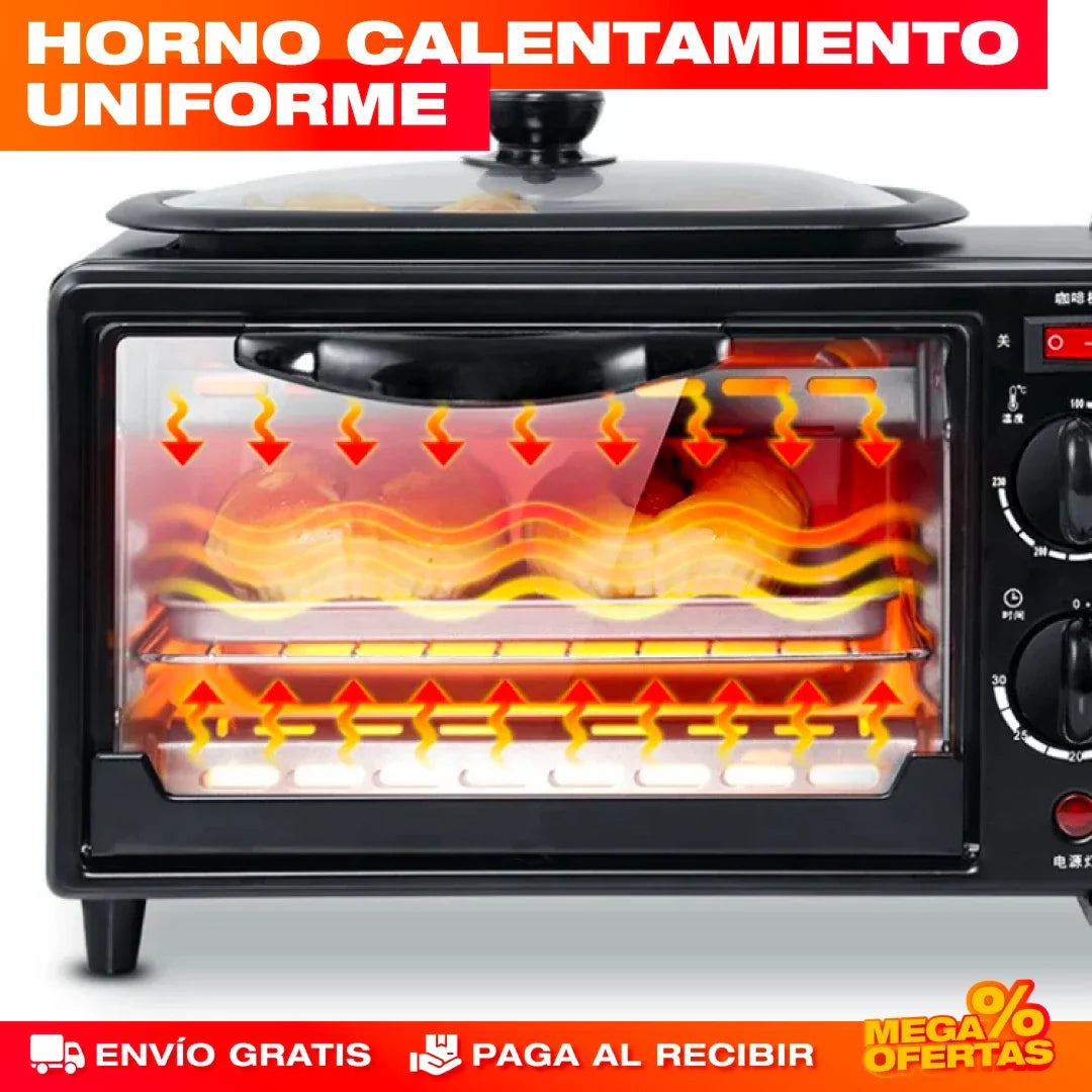 Máquina Desayuno 3 en 1® — Cafetera + Horno + Sartén Antiadherente