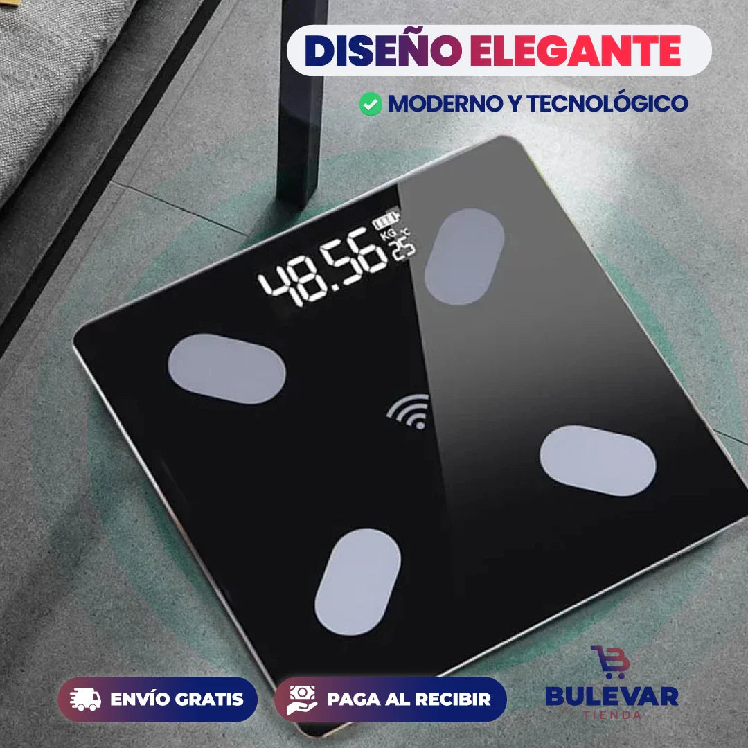 Báscula Inteligente Bluetooth® — Mide Grasa Corporal y 13 Indicadores con App