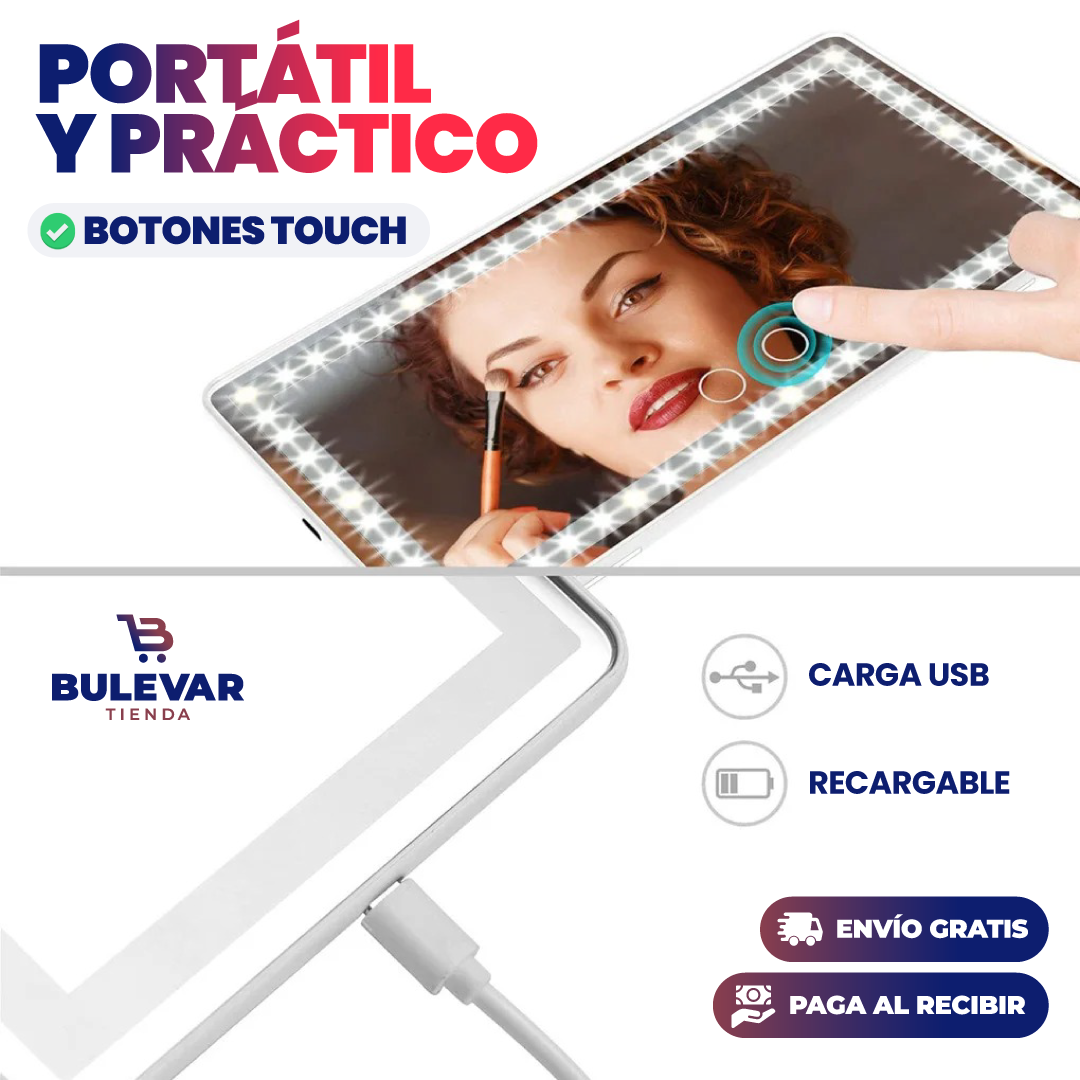 Espejo LED Portátil para Carro® — Pantalla Táctil con Iluminación Recargable