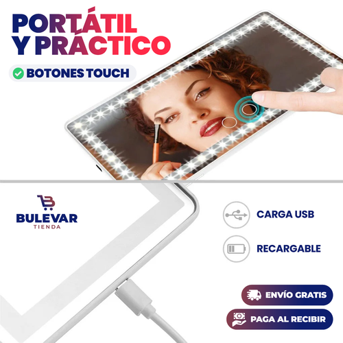 Espejo LED Portátil para Carro® — Pantalla Táctil con Iluminación Recargable