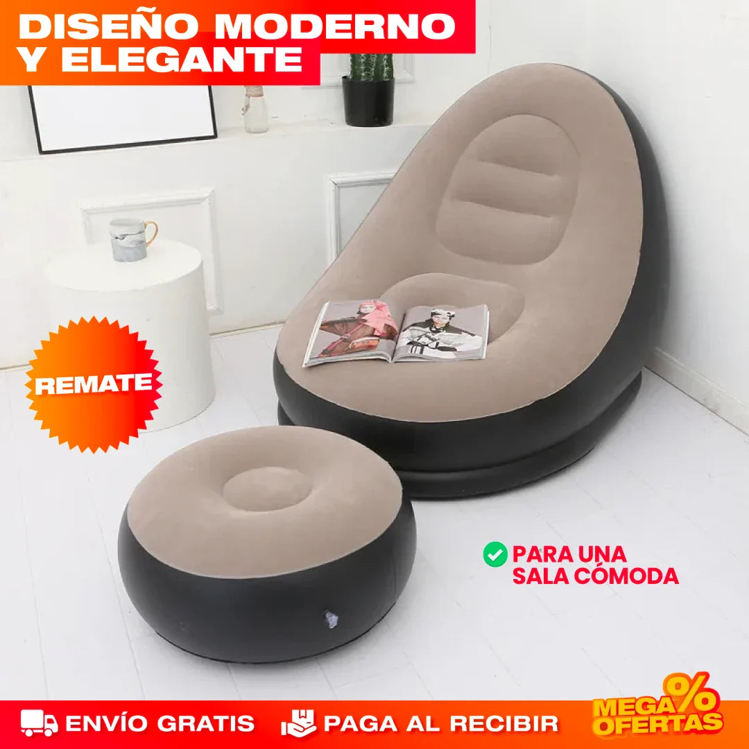 Sofá Inflable Premium 2 en 1 con Reposapiés® — Cómodo Donde Quieras