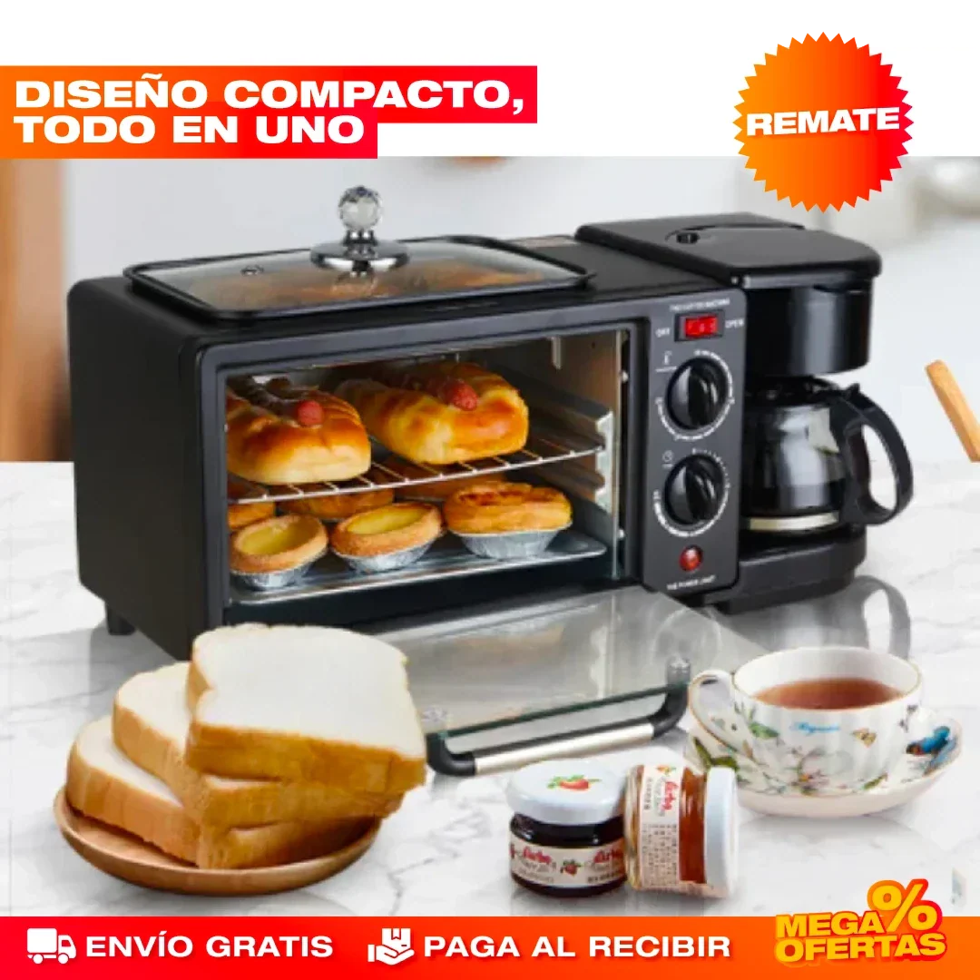 Máquina Desayuno 3 en 1® — Cafetera + Horno + Sartén Antiadherente