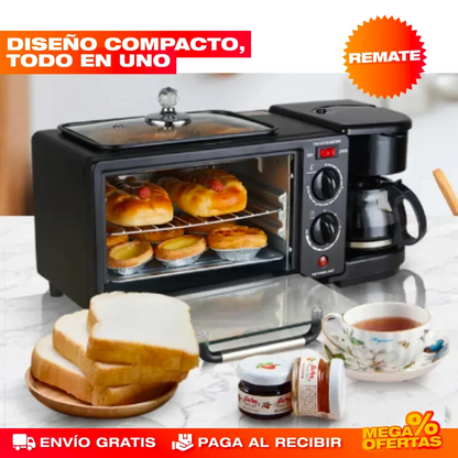Máquina Desayuno 3 en 1® — Cafetera + Horno + Sartén Antiadherente