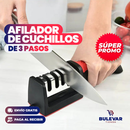 Afilador de Cuchillos 3 Pasos® — Manual Profesional para Cocina y Tijeras