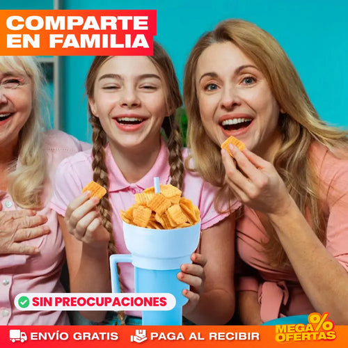 Tazón Snacks y Bebida Cine en Casa® — Promo 2x1 Vaso Multiusos con Compartimento