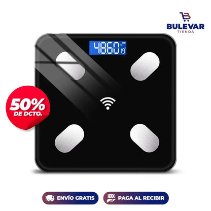 Báscula Inteligente Bluetooth® — Mide Grasa Corporal y 13 Indicadores con App