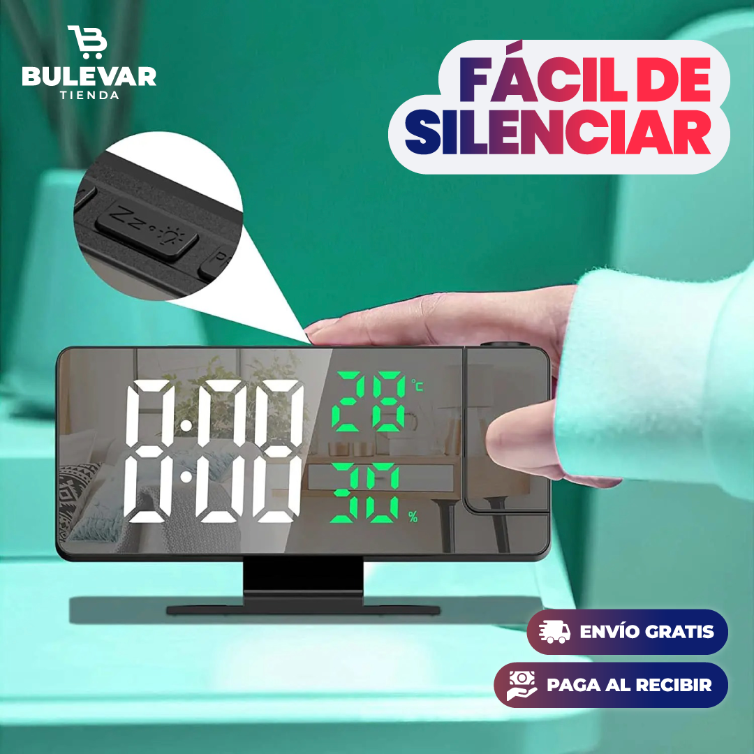Reloj Despertador LED con Proyector® — Pantalla Espejo Decorativa