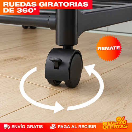 Carrito Organizador 5 Niveles con Ruedas® — Barra de Ganchos + Freno