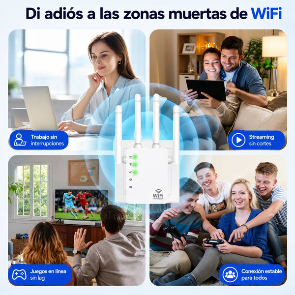 Repetidor WiFi 4 Antenas 300 Mbps® — Amplificador de Señal para Toda la Casa