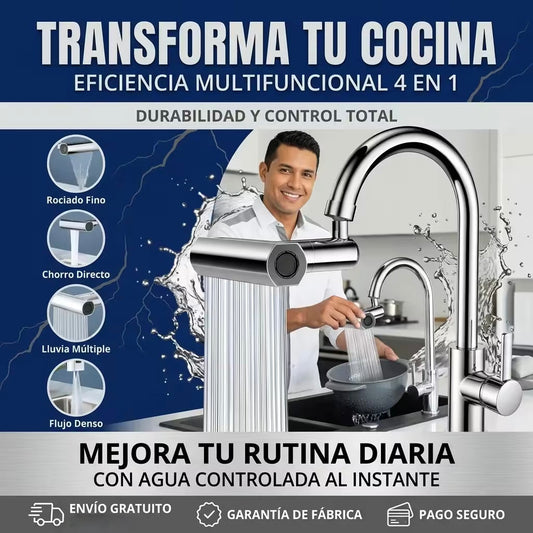 Grifo Multifuncional 4 en 1® — Giratorio 360° con 4 Modos de Agua