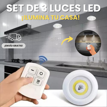 Set 3 Luces LED Inalámbricas® — Sin Cables con Control Remoto