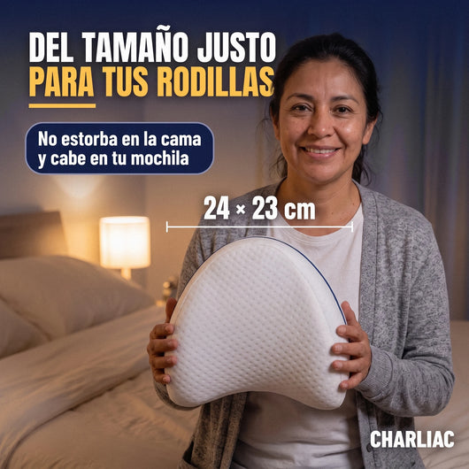 Mujer sosteniendo la Almohada de Alineación para mostrar su tamaño real de 24 × 23 cm