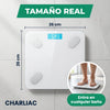 Tamaño real de la balanza inteligente: 26 x 26 cm, entra en cualquier baño
