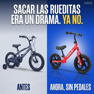 Antes, bicicleta con rueditas; ahora, bicicleta de equilibrio aro 12 sin pedales