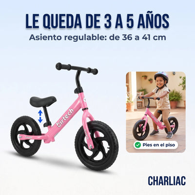 Bicicleta de equilibrio rosa con asiento regulable de 36 a 41 cm para niños de 3 a 5 años